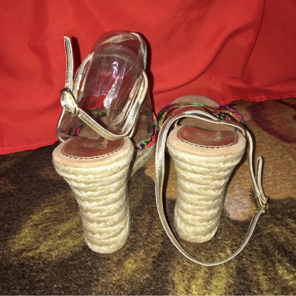 Cole Haan Multicolor Braided Espadrille Wedge Sandals with Silver Ankle Strap
